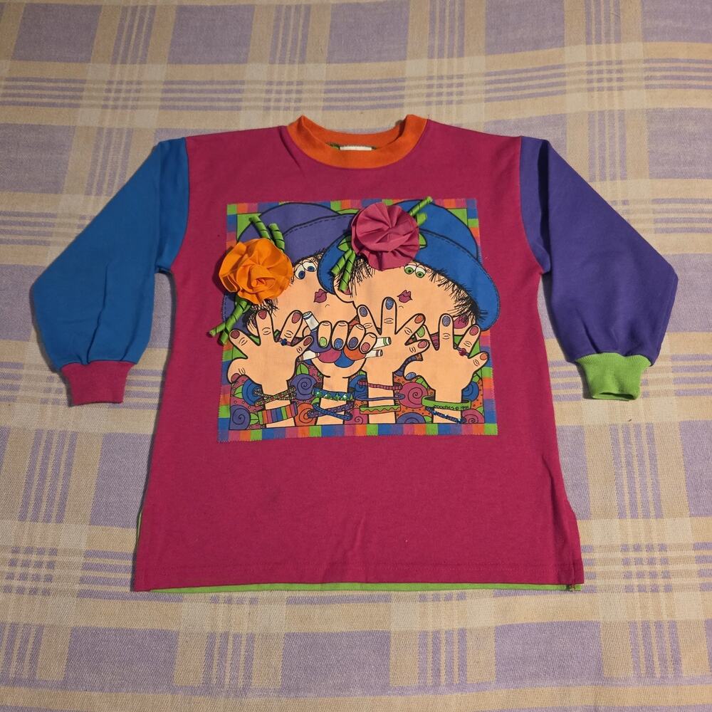 RARE Vintage ZOODLES Girls Colorful Sweatshirt Dress Nails Sz 6 6X 90s 1998 EUC